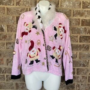 Vintage Berek Pink Santas Boa Cardigan Size